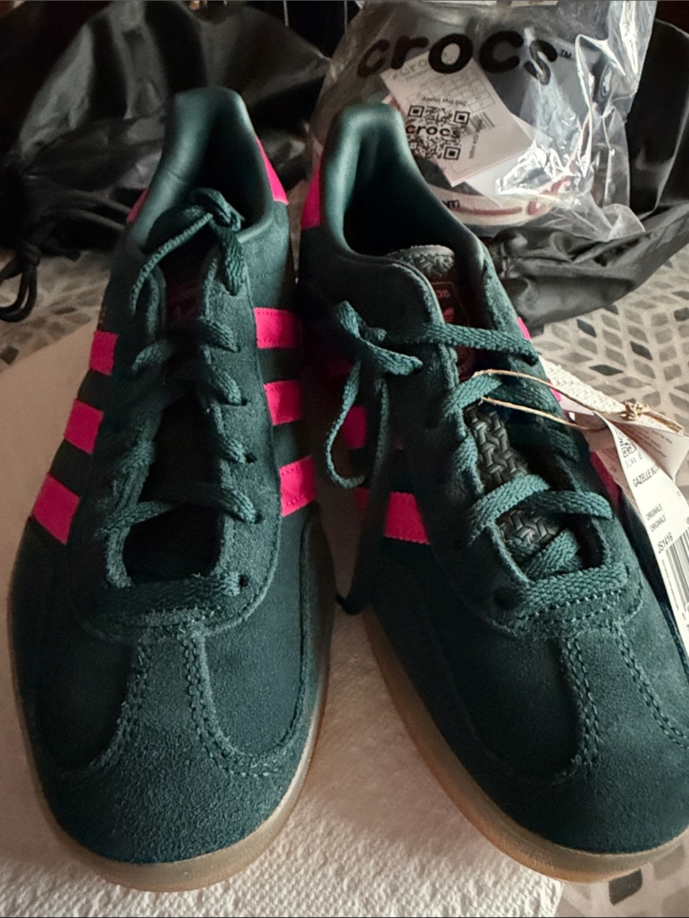 adidas Women's Black Suede Sneakers with Pink Stripes